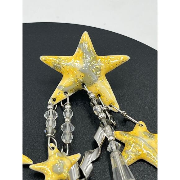 Lunch At The Ritz Vintage Earrings Golden Glitter Stars Moon Signed Designer 86 - Picture 3 of 12